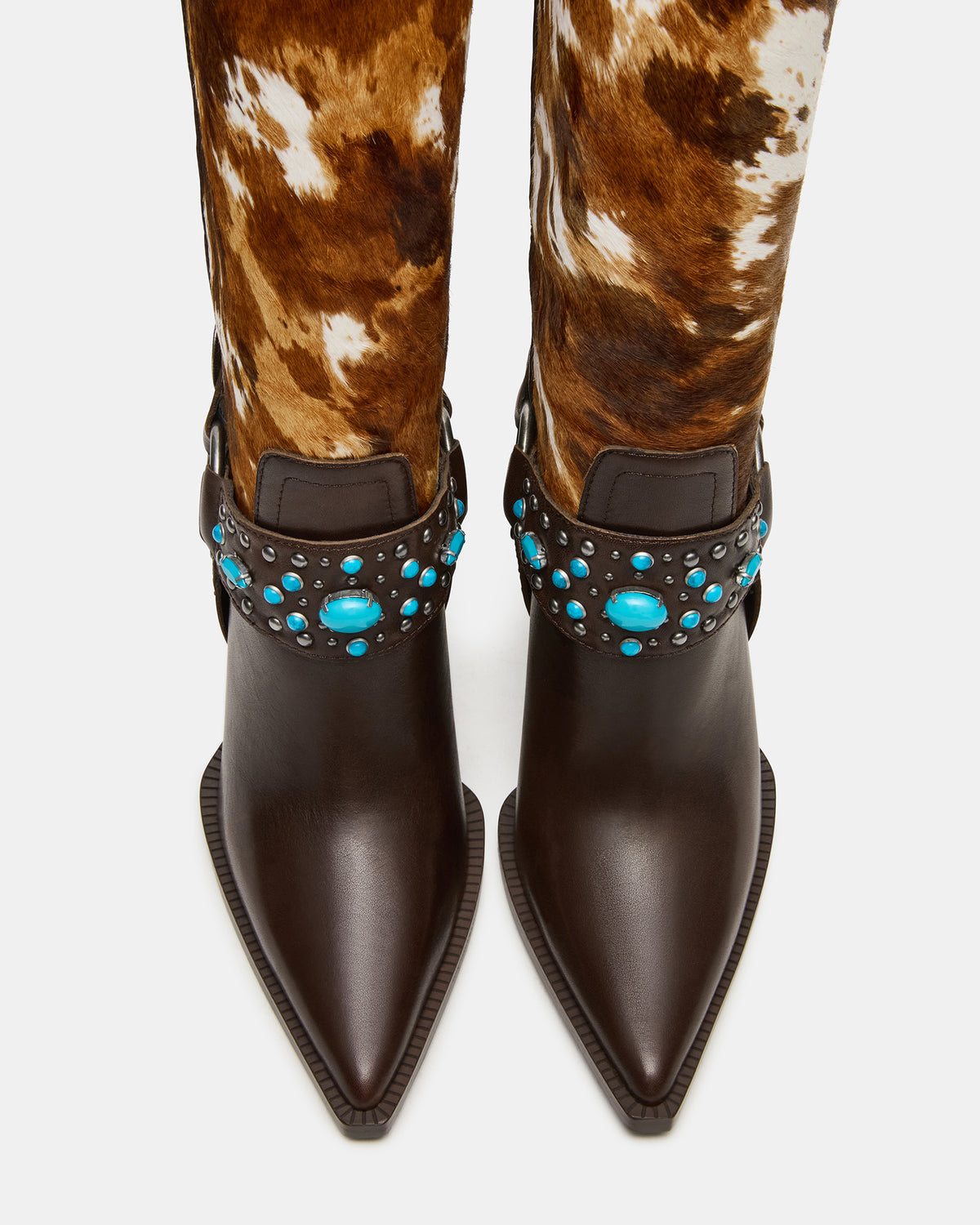 KOLT-H Brown Multi Pointed-Toe Knee-High Western Block Heel Women's Boot | Steve Madden