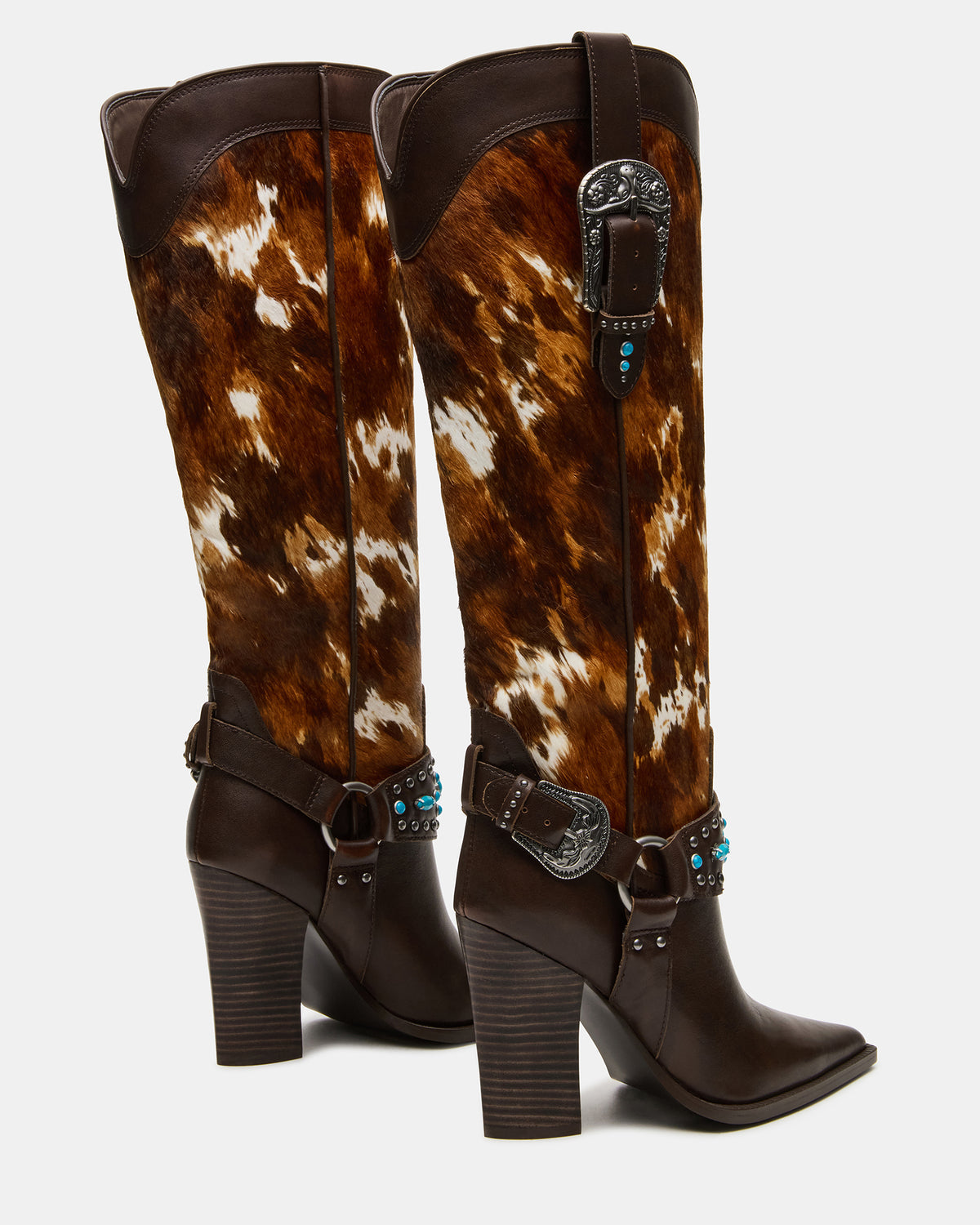 KOLT-H Brown Multi Pointed-Toe Knee-High Western Block Heel Women's Boot | Steve Madden