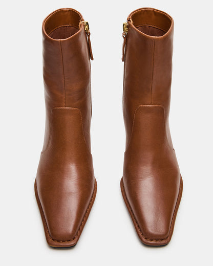 FARE Tan Leather Square Toe Women's Ankle Boot | Steve Madden