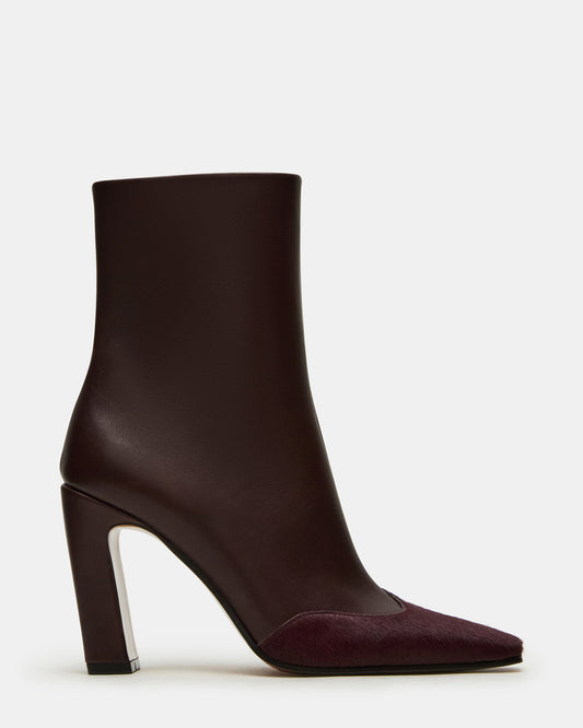 LYLE Burgundy Leather Square-Toe Heeled Women's Ankle Boot | Steve Madden