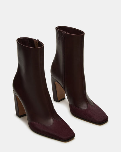 LYLE Burgundy Leather Square-Toe Heeled Women's Ankle Boot | Steve Madden
