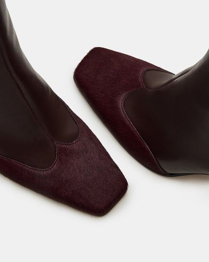 LYLE Burgundy Leather Square-Toe Heeled Women's Ankle Boot | Steve Madden