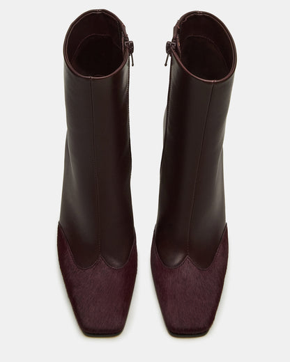 LYLE Burgundy Leather Square-Toe Heeled Women's Ankle Boot | Steve Madden