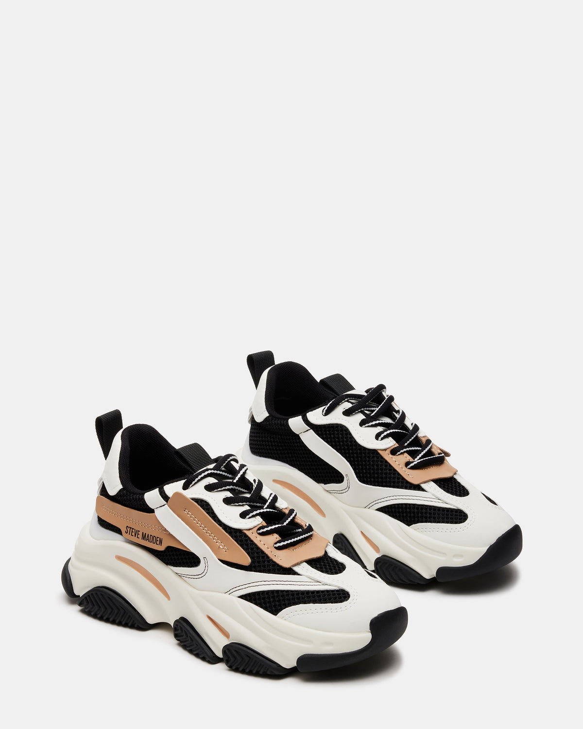 POSSESSION Black/Tan Platform Lace-Up Women's Sneaker | Steve Madden