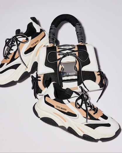 POSSESSION Black/Tan Platform Lace-Up Women's Sneaker | Steve Madden