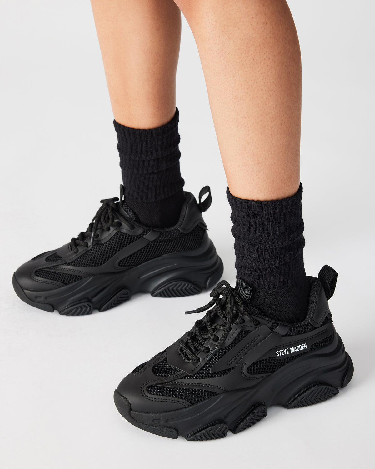 POSSESSION Black Platform Lace-Up Women's Sneaker | Steve Madden