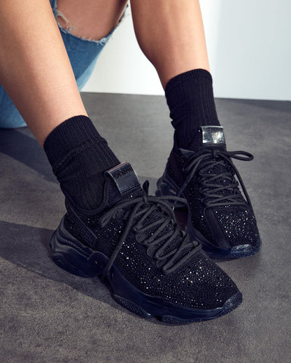 MAXIMA Black Rhinestones Women's Sneakers | Steve Madden