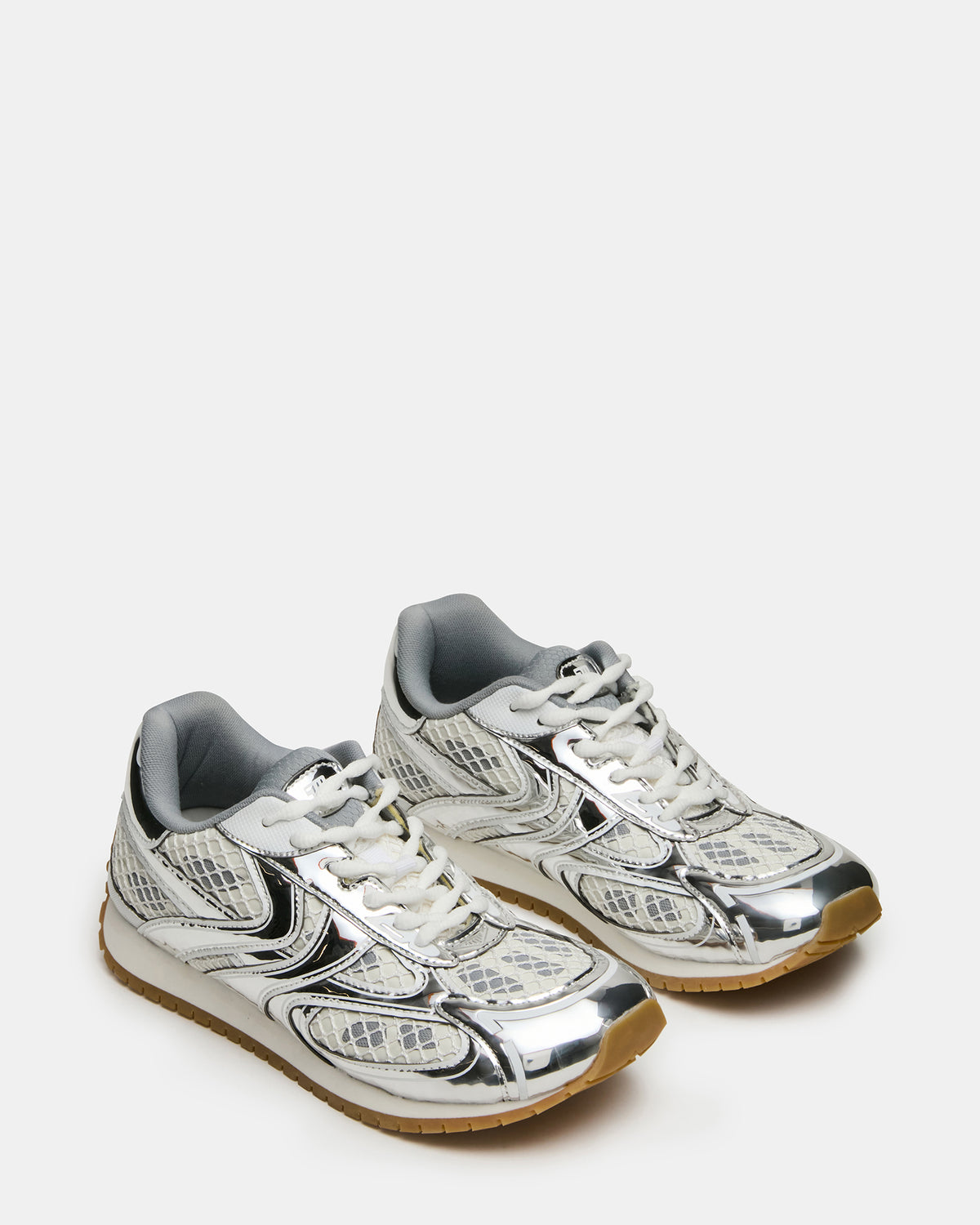 PAGER Silver Multi Low-Top Lace-Up Mesh Women's Sneaker | Steve Madden