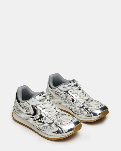 PAGER Silver Multi Low-Top Lace-Up Mesh Women's Sneaker | Steve Madden