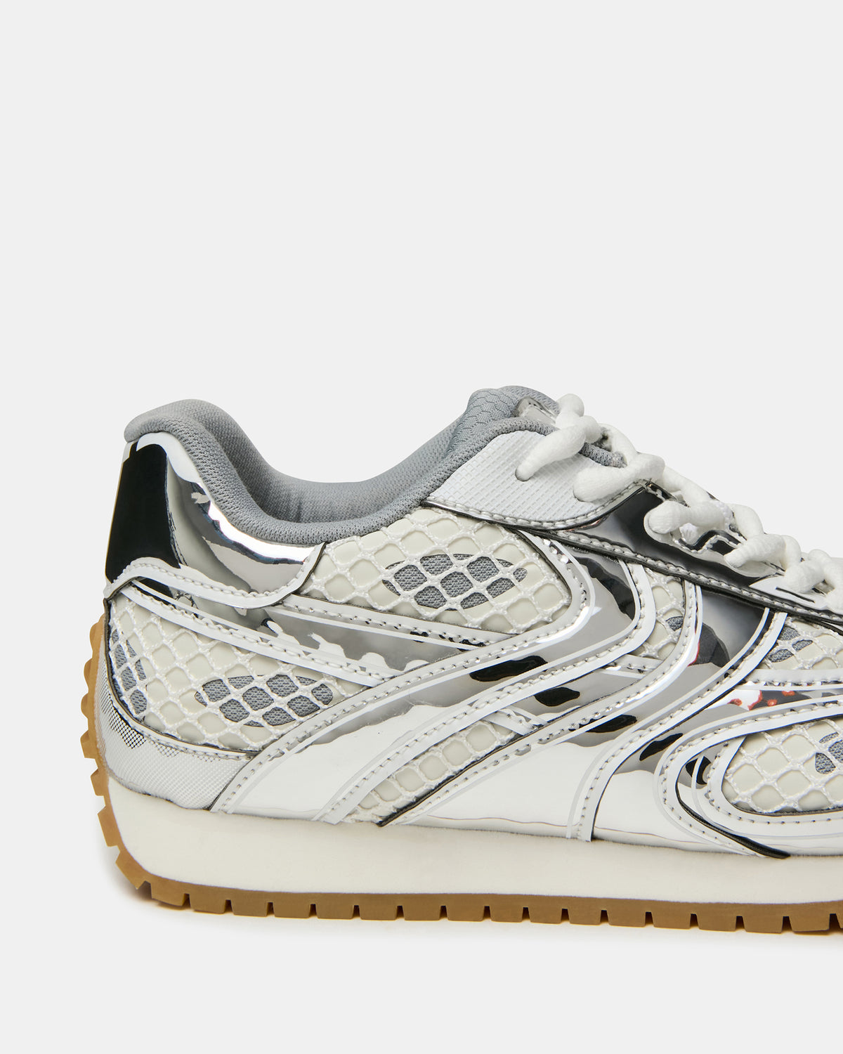 PAGER Silver Multi Low-Top Lace-Up Mesh Women's Sneaker | Steve Madden
