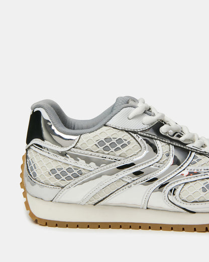 PAGER Silver Multi Low-Top Lace-Up Mesh Women's Sneaker | Steve Madden