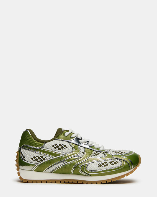 PAGER Green Multi Low-Top Lace-Up Mesh Women's Sneaker | Steve Madden