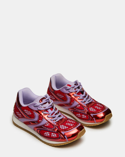 PAGER Red Multi Low-Top Lace-Up Mesh Women's Sneaker | Steve Madden