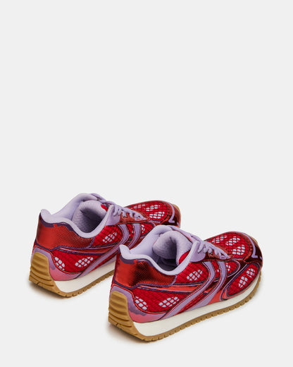 PAGER Red Multi Low-Top Lace-Up Mesh Women's Sneaker | Steve Madden