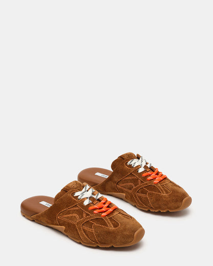 AZIEL MULE Chestnut Suede Low-Top Lace-Up Slip-On Women's Sneaker | Steve Madden