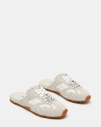 AZIEL MULE White Suede Low-Top Lace-Up Slip-On Women's Sneaker | Steve Madden