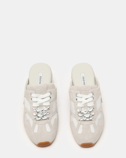 AZIEL MULE White Suede Low-Top Lace-Up Slip-On Women's Sneaker | Steve Madden