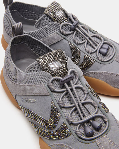 REBOOT Grey Rhinestones Low-Top Lace-Up Women's Sneaker | Steve Madden