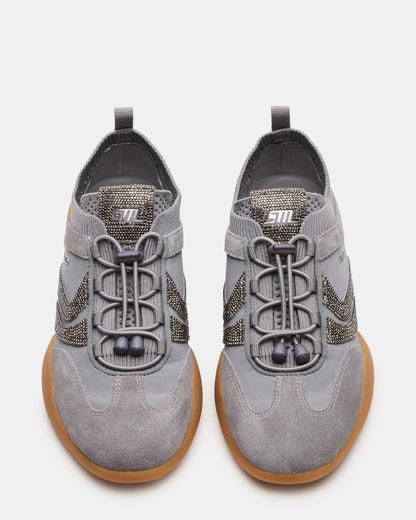 REBOOT Grey Rhinestones Low-Top Lace-Up Women's Sneaker | Steve Madden