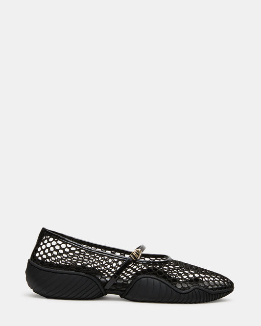 VICKEE Black Mesh Mary Jane Buckle Chunky Sole Ballet Women's Sneaker | Steve Madden