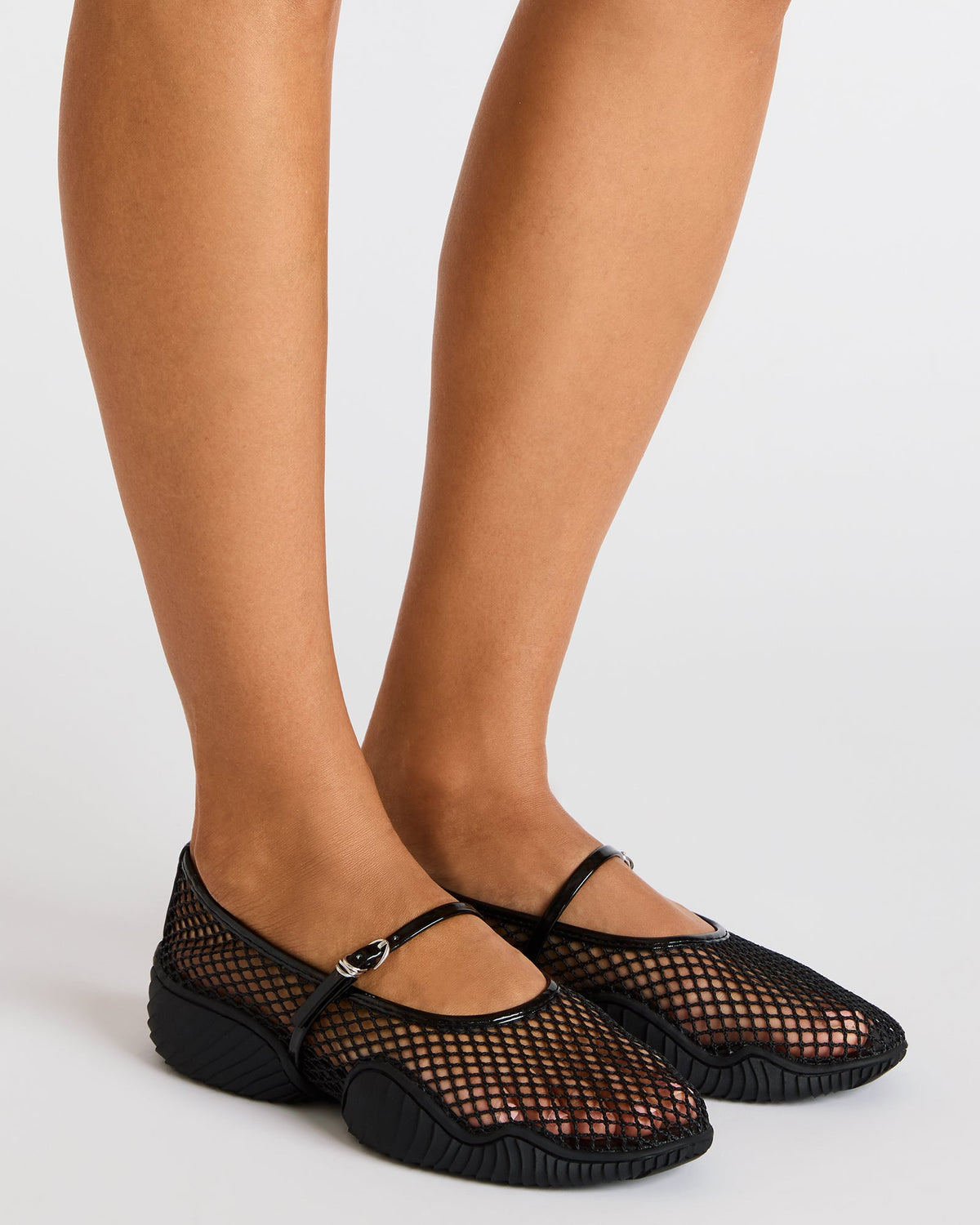 VICKEE Black Mesh Mary Jane Buckle Chunky Sole Ballet Women's Sneaker | Steve Madden