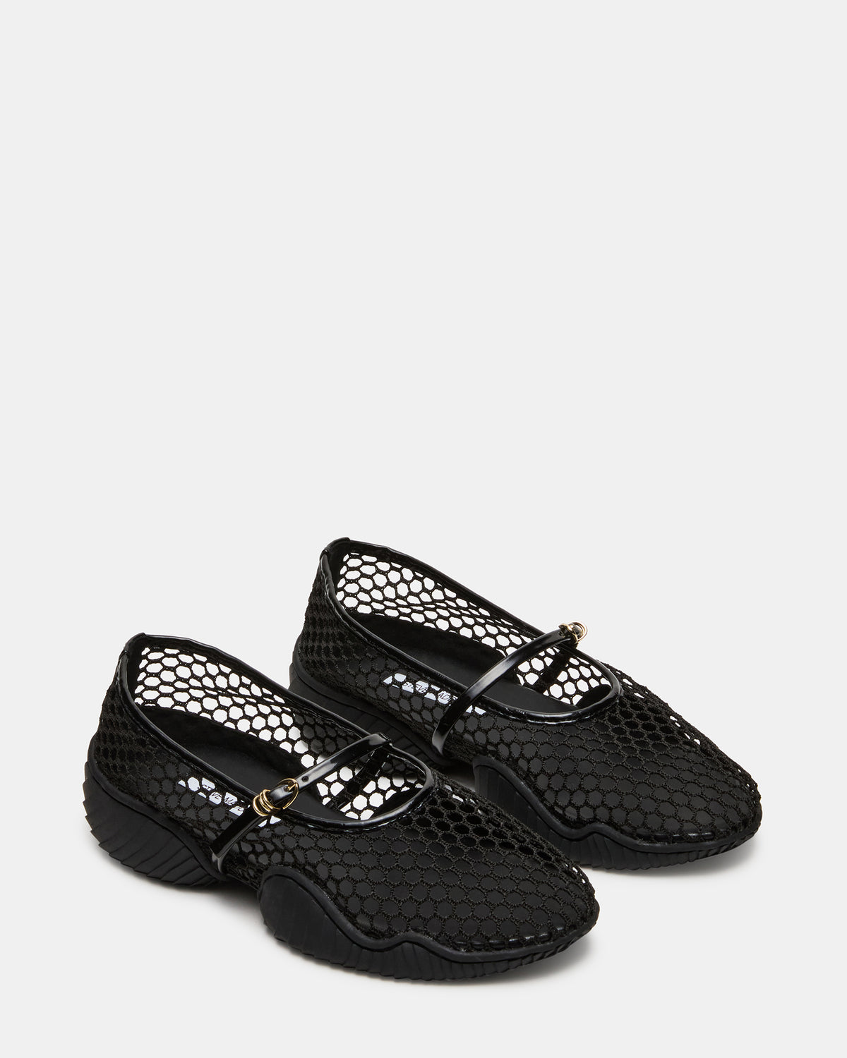 VICKEE Black Mesh Mary Jane Buckle Chunky Sole Ballet Women's Sneaker | Steve Madden