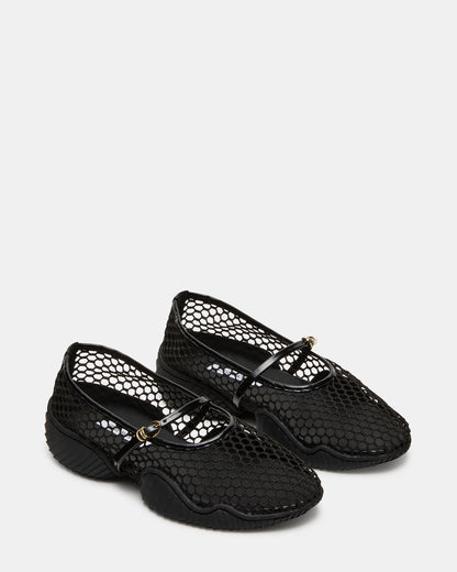 VICKEE Black Mesh Mary Jane Buckle Chunky Sole Ballet Women's Sneaker | Steve Madden