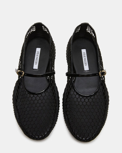 VICKEE Black Mesh Mary Jane Buckle Chunky Sole Ballet Women's Sneaker | Steve Madden