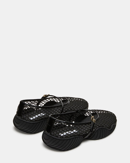VICKEE Black Mesh Mary Jane Buckle Chunky Sole Ballet Women's Sneaker | Steve Madden