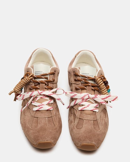 AZIEL Charm Taupe Suede Low-Top Lace-Up Women's Sneakers | Steve Madden