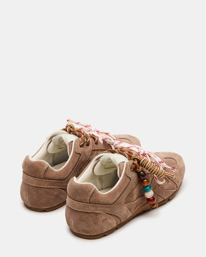 AZIEL Charm Taupe Suede Low-Top Lace-Up Women's Sneakers | Steve Madden