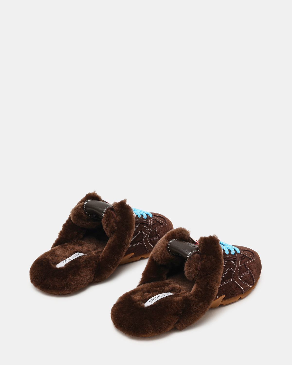 AZIEL MULE Faux Fur Chocolate Brown Suede Low-Top Lace-Up Slip-On Women's Sneaker | Steve Madden