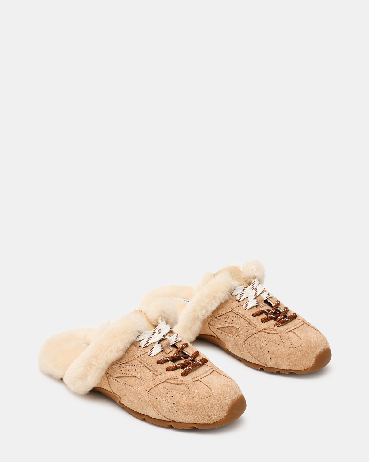 AZIEL MULE Faux Fur Natural Low-Top Lace-Up Slip-On Women's Sneaker | Steve Madden
