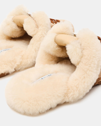 AZIEL MULE Faux Fur Natural Low-Top Lace-Up Slip-On Women's Sneaker | Steve Madden