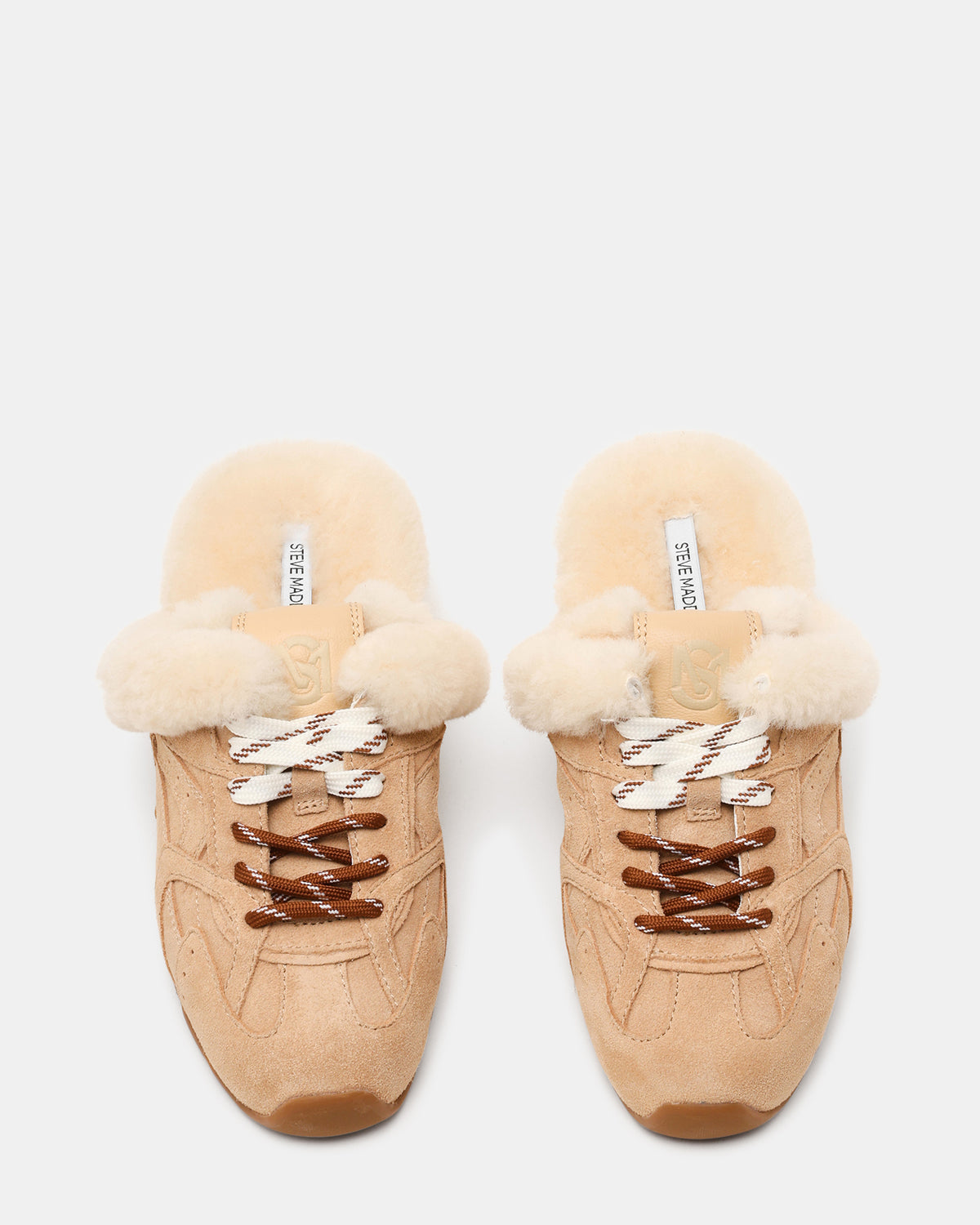 AZIEL MULE Faux Fur Natural Low-Top Lace-Up Slip-On Women's Sneaker | Steve Madden