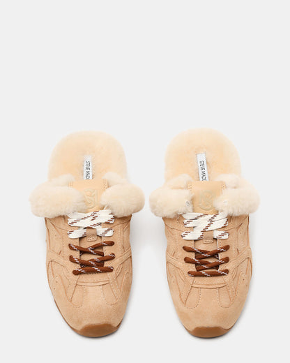 AZIEL MULE Faux Fur Natural Low-Top Lace-Up Slip-On Women's Sneaker | Steve Madden