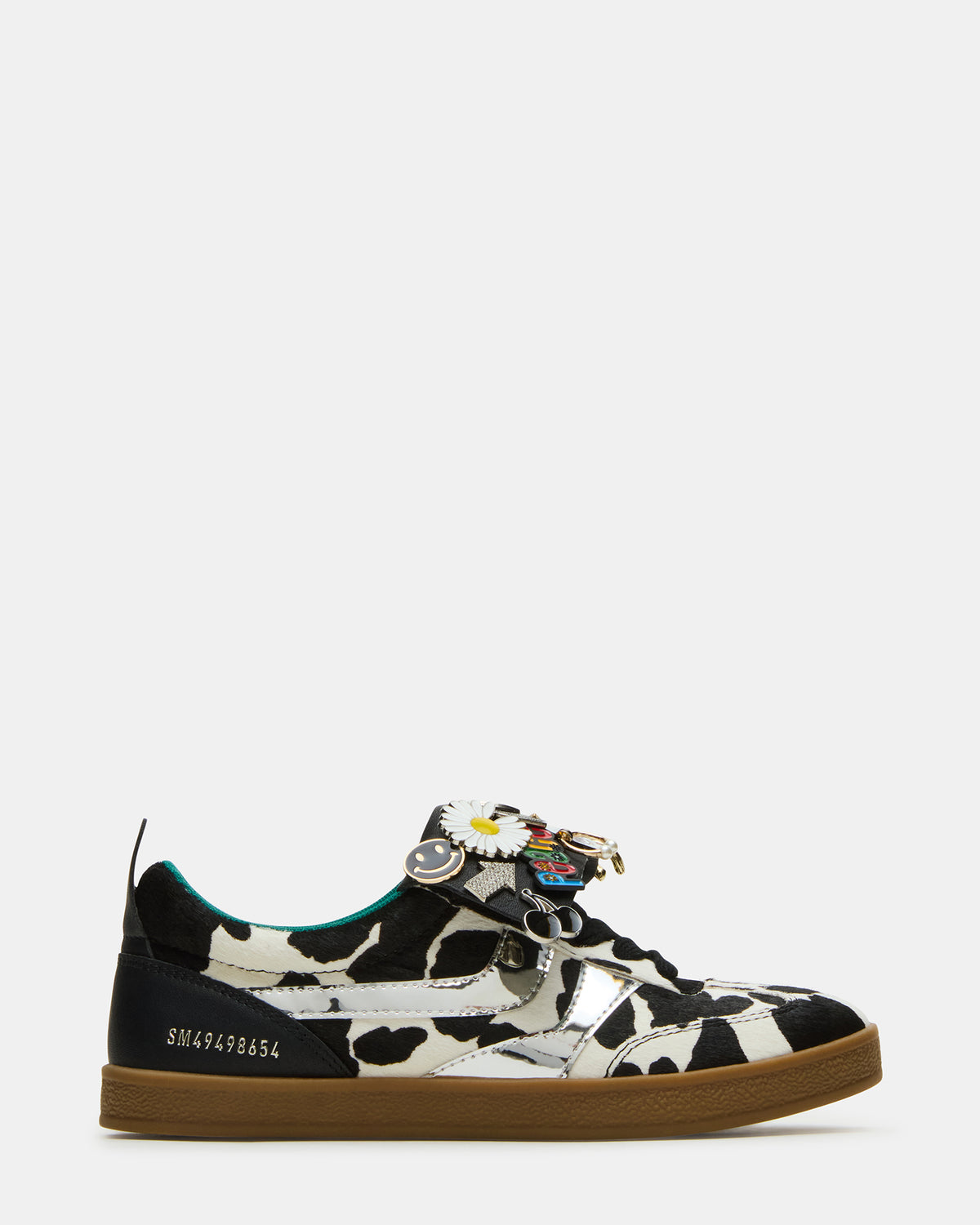 WYATT Black Cow Print Lace-Up Low-Top Pin Women's Sneaker | Steve Madden