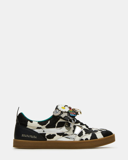 WYATT Black Cow Print Lace-Up Low-Top Pin Women's Sneaker | Steve Madden