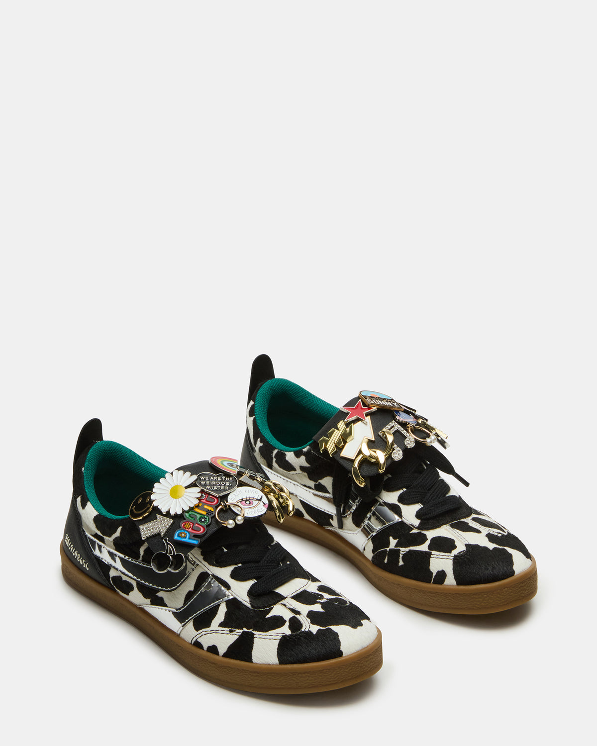 WYATT Black Cow Print Lace-Up Low-Top Pin Women's Sneaker | Steve Madden