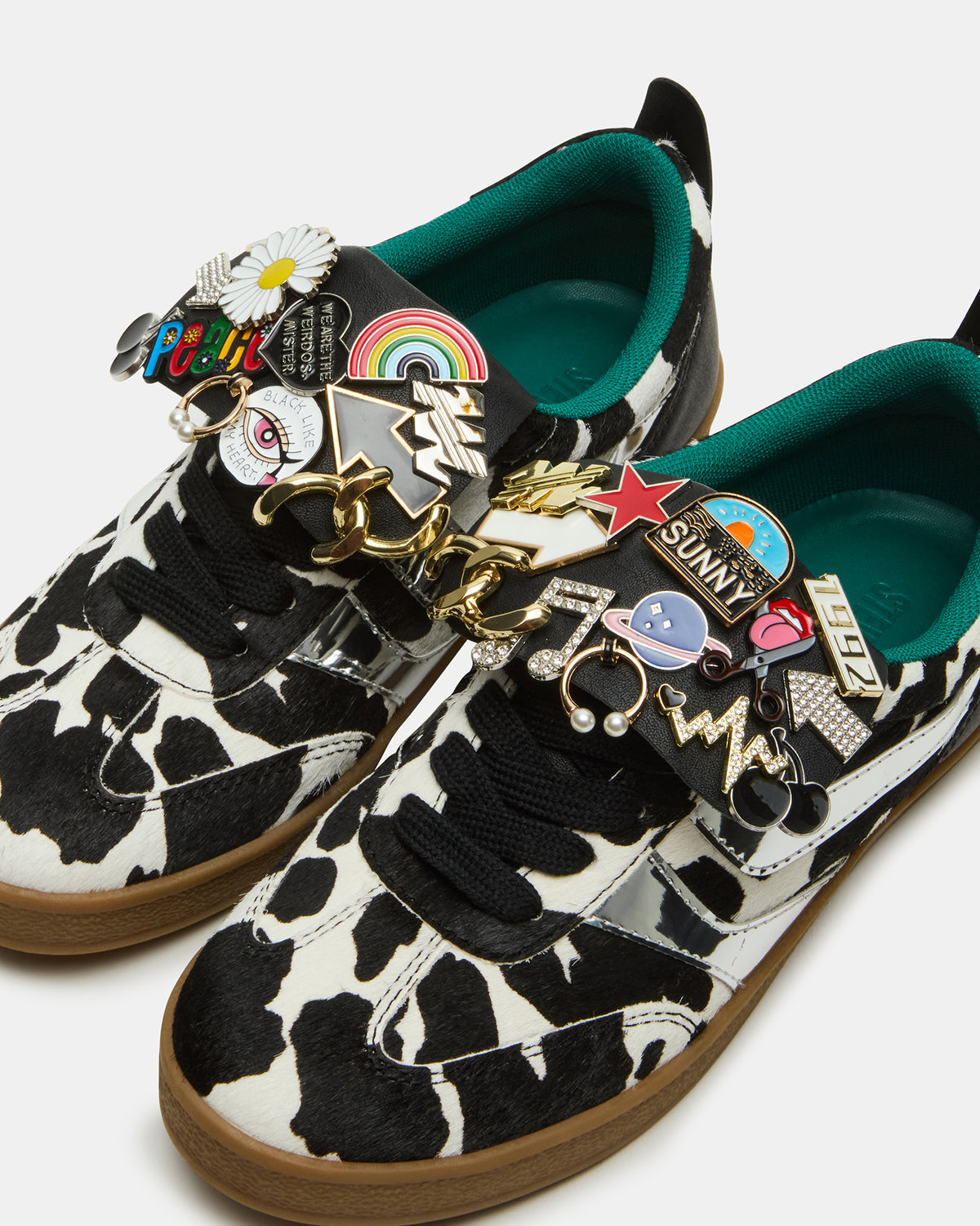 WYATT Black Cow Print Lace-Up Low-Top Pin Women's Sneaker | Steve Madden