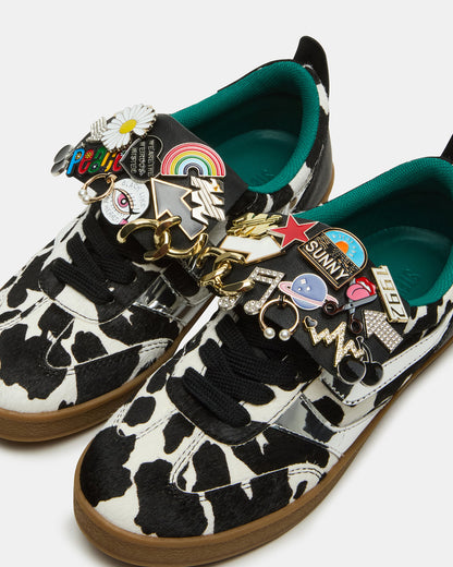 WYATT Black Cow Print Lace-Up Low-Top Pin Women's Sneaker | Steve Madden
