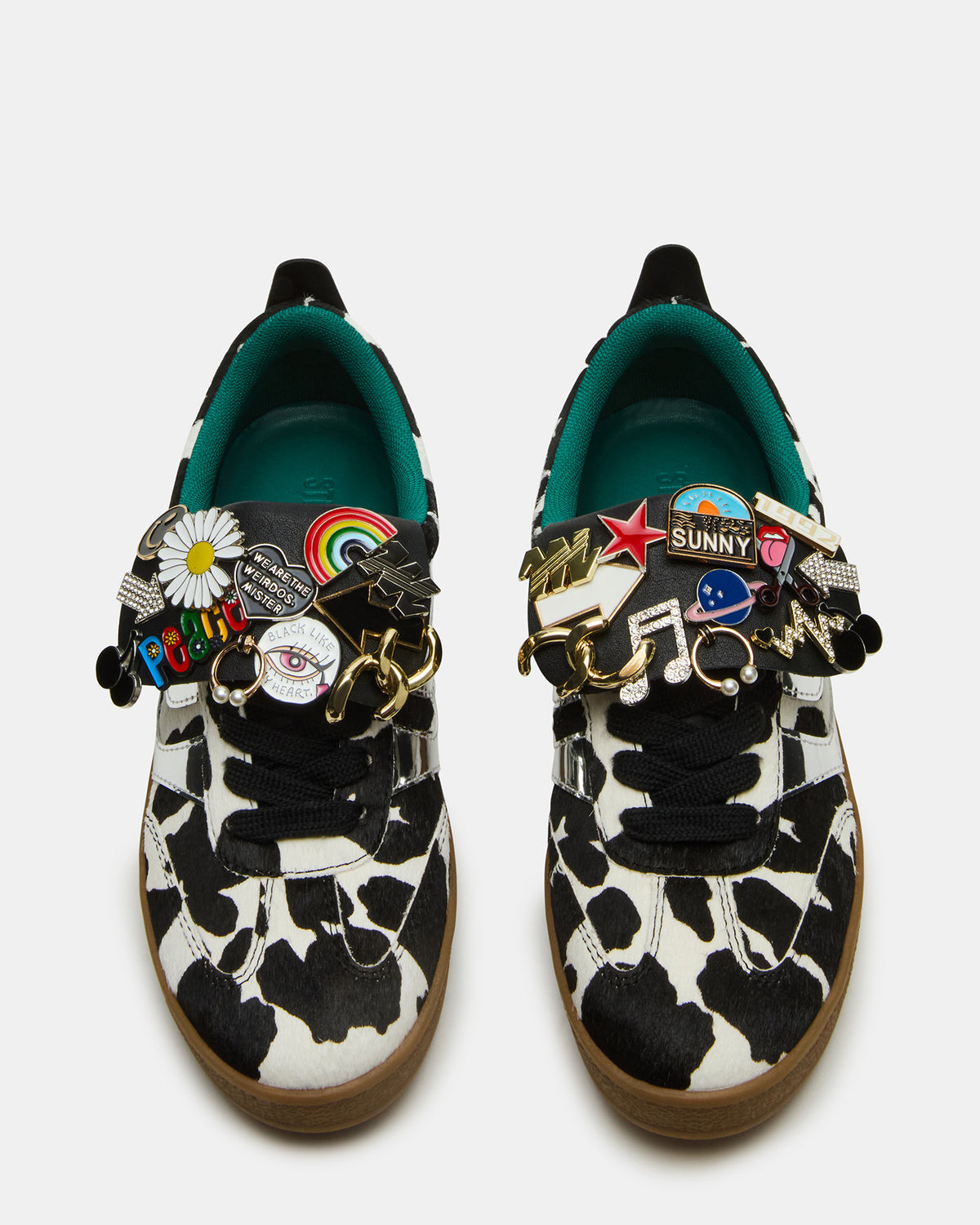 WYATT Black Cow Print Lace-Up Low-Top Pin Women's Sneaker | Steve Madden