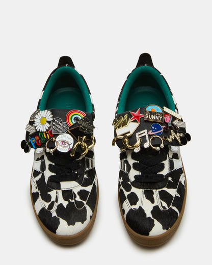 WYATT Black Cow Print Lace-Up Low-Top Pin Women's Sneaker | Steve Madden