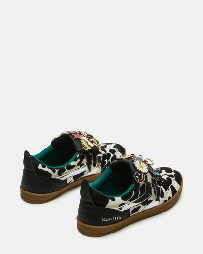WYATT Black Cow Print Lace-Up Low-Top Pin Women's Sneaker | Steve Madden