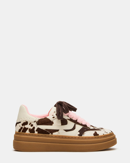 DODGE Brown Cow Print Low-Top Platform Women's Sneaker | Steve Madden