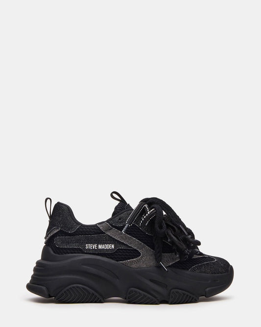PRYCE Black Low-Top Lace-Up Chunky Platform Women's Sneaker | Steve Madden