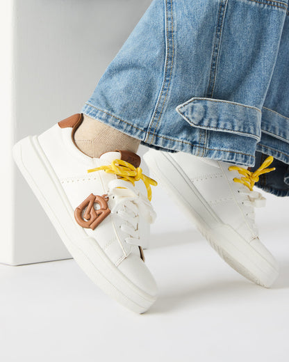 MARVIN White/Tan Low-Top Lace-Up Women's Sneaker | Steve Madden