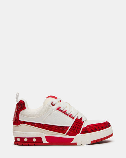 SKATER Red/White Rhinestones Low-Top Lace-Up Women's Sneaker | Steve Madden