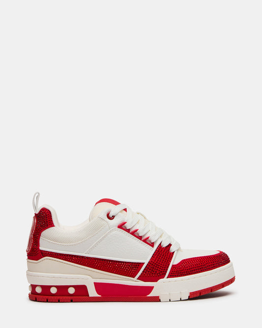 SKATER Red/White Rhinestones Low-Top Lace-Up Women's Sneaker | Steve Madden