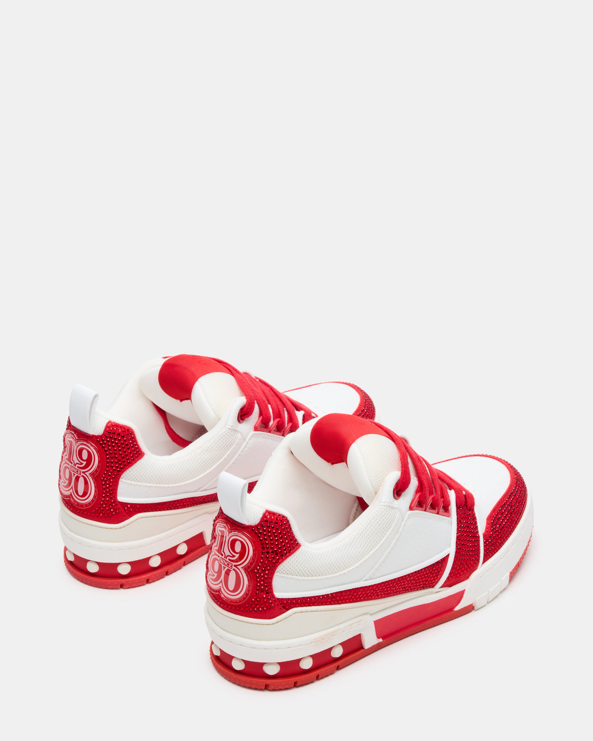 SKATER Red/White Rhinestones Low-Top Lace-Up Women's Sneaker | Steve Madden